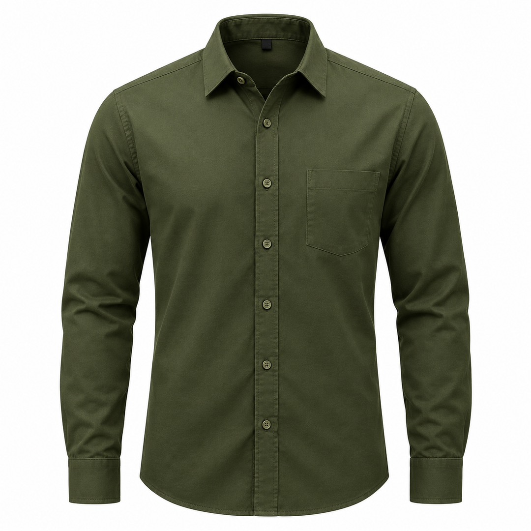 Men’s Olive Green Casual Shirt – Full Sleeve Button-Down Shirt with Chest Pocket