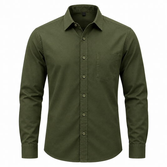 Men’s Olive Green Casual Shirt – Full Sleeve Button-Down Shirt with Chest Pocket